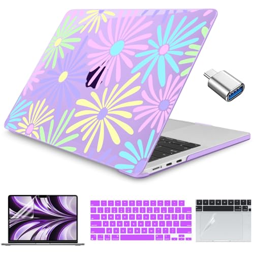 Teryeefi Hard Shell for MacBook Air 13 inch M4 M3 M2 Fit Model A3240/A3113/A2681, Clear Purple Protective Case with Keyboard Cover Trackpad Film for 2022-2025 MacBook Air 13.6, Cute Flowers 133 - color: Cute Flowers 133