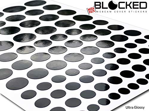 BLOCKED Original Vinyl Webcam Cover Stickers | Restickable & Stackable Privacy Covers | for All Camera-endable Devices | 5-Sizes | 95 Black (Ultra Glossy)