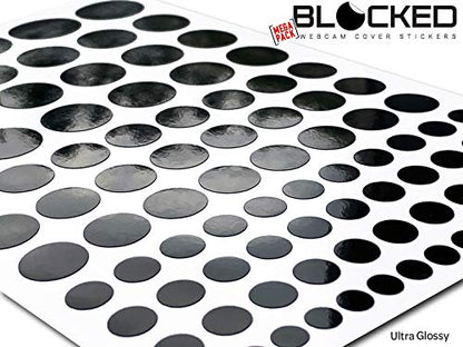 BLOCKED Original Vinyl Webcam Cover Stickers | Restickable & Stackable Privacy Covers | for All Camera-endable Devices | 5-Sizes | 95 Black (Ultra Glossy)