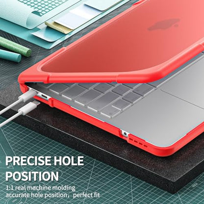 Batianda Heavy Duty Case for MacBook Neo 13 Inch 2026, Red | Fits Model A3404 A18 Pro Chip, Ergonomic Foldable Stand Holds 22lbs, TPU Bumper, Matte Translucent Shockproof Hard Shell - color: Red