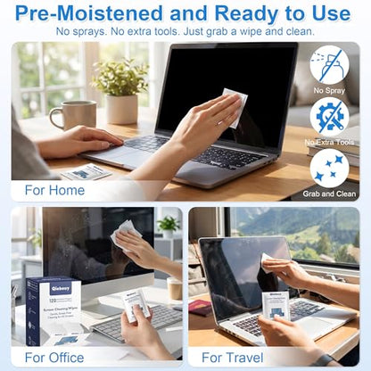 Screen Cleaner Wipes for Electronics, Lens Wipes, Streak-Free Screen Wipes | 120 Count Electronics Cleaning Wipes for Portable Monitor, Gaming Monitor, Computer Screen, Laptop, Phone, Glasses