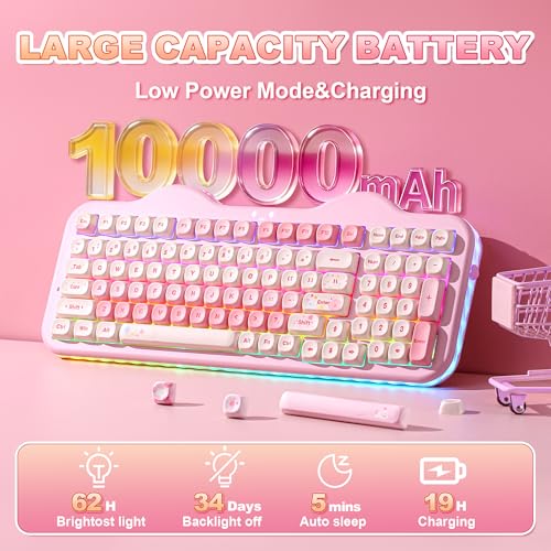 YUNZII C98 Wireless Mechanical Keyboard with Number Pad,99 Key BT5.0/2.4G/USB-C Hot Swap Gasket Mount with PBT MOA Keycaps,Custom RGB,Cute Cake Keyboard for Win/Mac (Pink, Milk V2 Linear Switch) - color: Pink, size: Milk V2 Linear Switch
