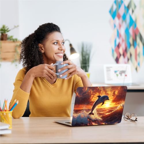 Universal Laptop Skin, DIY Cut-to-Fit Vinyl Cover Compatible with HP, Dell, Lenovo, Mac (13.3" to 15.6"), Anti-Scratch, No Residue & Bubble-Free Protective Decal Sticker, Dolphin Sunset Ocean - color: Dolphin Sunset Ocean