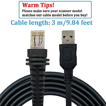 Barcode Scanner Cable for Honeywell, USB to RJ45 Cable, CBL-500-300-S00 1900GHD 1902GHD 1902GSR 1300G 1250g 1450G 1200G 1400G 1900-C 1950G (3M / 10FT Flatted USB Port) - size: 10 ft Straight