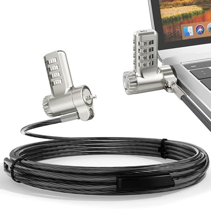 AboveTEK 3-in-1 Universal Laptop Cable Lock - Professional Laptop Security Combination Lock Compatible with K-Slot, Nano & Wedge Slot - Resettable 4-Digit Steel Locking Cable with 360° Rotating Head