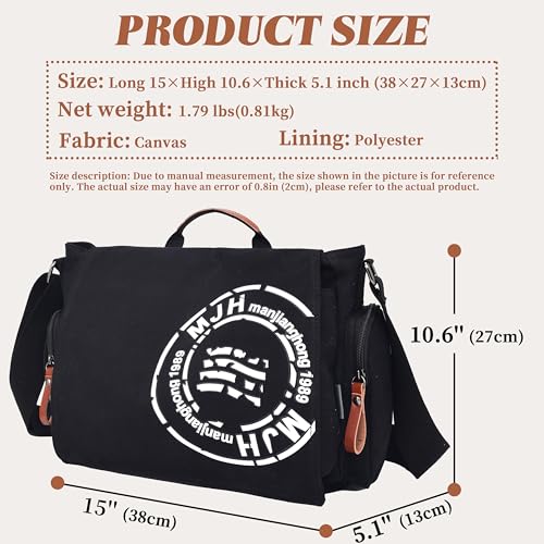FSD.WG Satchel Messenger Bag for Men Canvas,Travel Shoulder bag 13.5" Laptop Bags - color: Black