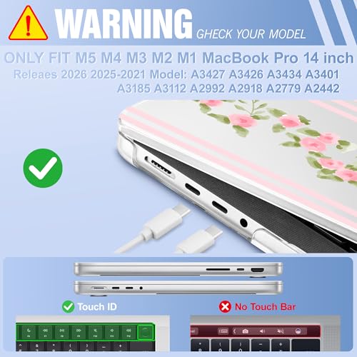 May Chen for 2026 MacBook Pro 14-inch M5 M4 M3 M2 M1 Pro/Max Chip, Release 2026 2025-2021, Model A3427 A3426 A3434 A3112 A3401 A3185, Plastic Hard Shell with Keyboard Cover, Flora l& Stripes - color: Flora l& stripes.