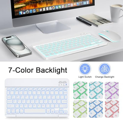 Wireless Keyboard and Mouse Combo, Rechargeable Bluetooth Keyboard & Mouse with 7 Color Backlit and 2.4 GHz Wireless USB Receiver, Compatible with Phone, iPad, PC, Laptop, Windows/iOS/Android, White - color: Backlit+White