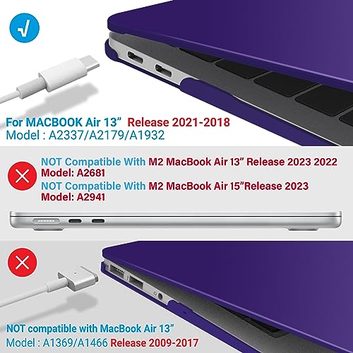 IBENZER Compatible with New MacBook Air 13 inch case 2022 2021 2020 M1 A2337 A2179 A1932, Hard Shell Case&Keyboard Cover&Screen Film for Mac Air 13 with Touch ID (2018-2022), Ultra Purple, AT13UAPU+2 - color: Ultra Purple