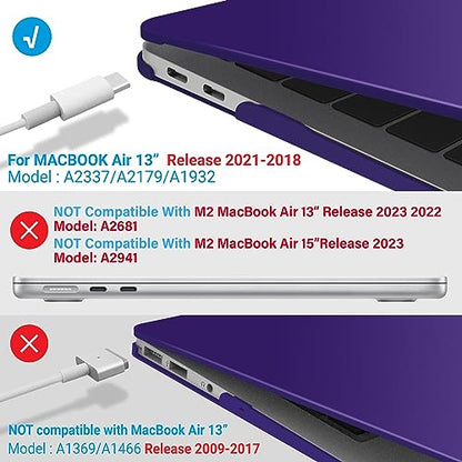 IBENZER Compatible with New MacBook Air 13 inch case 2022 2021 2020 M1 A2337 A2179 A1932, Hard Shell Case&Keyboard Cover&Screen Film for Mac Air 13 with Touch ID (2018-2022), Ultra Purple, AT13UAPU+2 - color: Ultra Purple