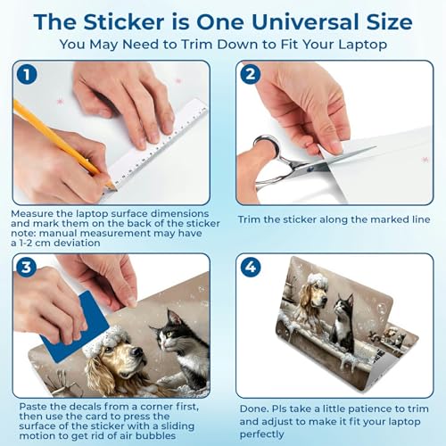 Reusable Universal Laptop Skin Sticker, Cut to Fit for 11.6–15.6 Inch Laptops, Waterproof Protective Film, No-Residue - Bathtub Cat and Dog - color: Bathtub Cat and Dog