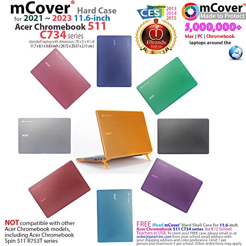 mCover Hard Case Only Compatible for 2021~2023 11.6" Acer Chromebook 511 C734 Series Traditional Clamshell Laptop Computers (NOT Compatible with Any Other Acer Models) - Clear - color: Clear