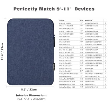 MoKo 9-11 Inch Tablet Sleeve Bag | Fits iPad Air 11-inch M3, iPad A16, iPad Pro 11-inch M4, iPad Air 5/4/3 and Tab S8/S9 11-inch, Navy Blue - color: Navy Blue, size: 9-11 inch