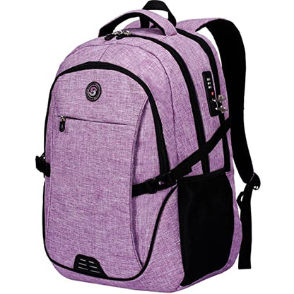 SHRRADOO Travel Laptop Backpack for Men Women, 17 Inch College Computer Bag | Anti Theft Backpack with Combination Lock, Carry On Flight Approved, Fit 17 Inch Laptop, Computer College Bag, Work Daypack - color: Purple