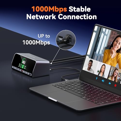 TobenONE Docking Station Dual 4K Monitor for Windows, 160W GaN+ LCD Display | Laptop Dock with HDMI, PD 3.0, 10Gbps USB A/C, Real-time LCD Screen, 160W Smart Power Distribution, Compact for Office/Gaming