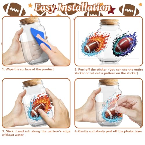 Peacoblue UV DTF Cup Wraps Transfer Stickers Rugby and American Football Pattern, 10 Sheets Waterproof Custom Vinyl Transfer Sticker 16oz Coffee Glass Cup Tumbler Bottle Mug Decals for Men Women - style: Rugby and American Football