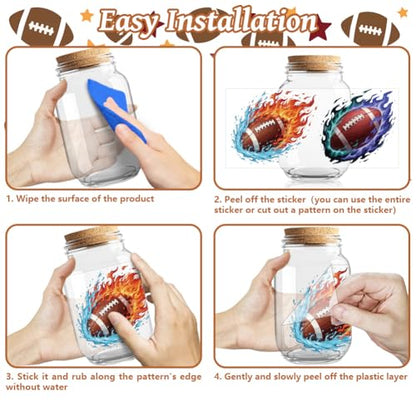 Peacoblue UV DTF Cup Wraps Transfer Stickers Rugby and American Football Pattern, 10 Sheets Waterproof Custom Vinyl Transfer Sticker 16oz Coffee Glass Cup Tumbler Bottle Mug Decals for Men Women - style: Rugby and American Football