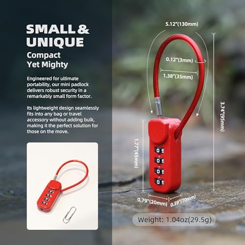 Small Combo Lock, Padlock Combination Luggage Locks with Code, 4 Digit Dail 5 in Cable, for Suitcase, Gym Locker, Backpack, Bag Zipper, Gun Case, Box, Outdoor Fence, Travel Safe Candados - color: Red+Gray