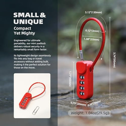Small Combo Lock, Padlock Combination Luggage Locks with Code, 4 Digit Dail 5 in Cable, for Suitcase, Gym Locker, Backpack, Bag Zipper, Gun Case, Box, Outdoor Fence, Travel Safe Candados - color: Red+Gray