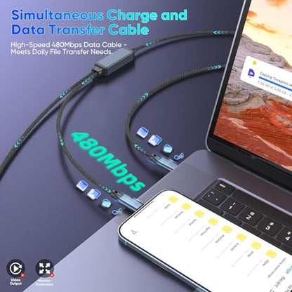 4FT 2-in-1 USB C to Dual USB C Cable, 140W USB C Splitter Cable for MacBook Pro, Intelligent Power Distribution 100W+40W or 65W+65W, Fast Charging Cord for Laptop, Tablet, Phone (Nylon Braided) - size: 4FT