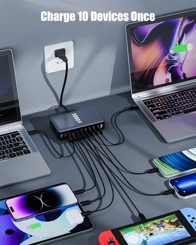 USB C Charger 1000W USB C Charger Block,Upgraded GaN IV 10-Port Charging Station Hub,Travel Essentials 140W Fast Charging Laptop Adapter for MacBook Pro/Air,DELL,Steam Deck,iPhone 17/16,Galaxy S25/24 - color: Black