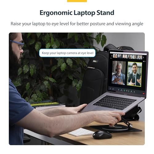 StarTech Rotating Laptop Stand, Aluminum, 360 Swivel, 11lb/5kg | Ergonomic Desk Riser for Computer, Adjustable Height/Tilt, ATFR-LAPTOP-RISER