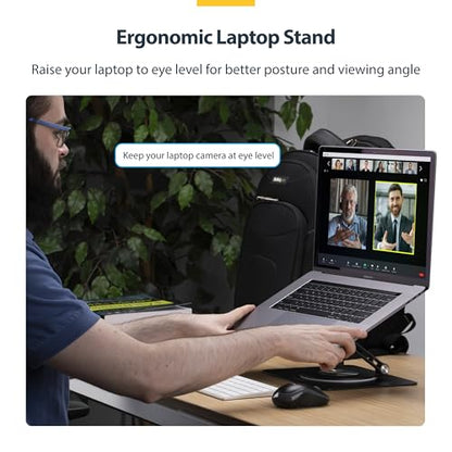 StarTech Rotating Laptop Stand, Aluminum, 360 Swivel, 11lb/5kg | Ergonomic Desk Riser for Computer, Adjustable Height/Tilt, ATFR-LAPTOP-RISER