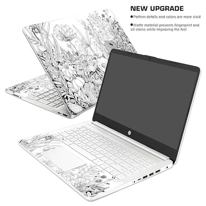 Laptop Skin Decal HP 14" - Black White Botanical, Laptop Cover Sticker, No Cutting Required, No Bubble, Waterproof, Scratch Resistant - Including Wide Screen and Wrist Pad - size: 14 inch