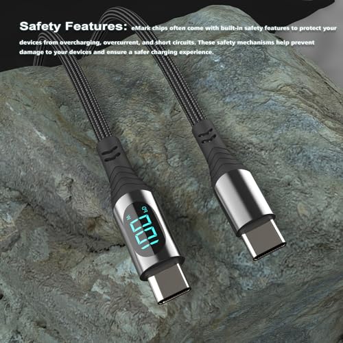 100W USB-C Cable[2-Pack,4FT/6.6FT],Type C Super Fast Charging with LED Display,USB C Charging Cable 480Mbps Data Nylon Braided Compatible with Samsung Galaxy iPad MacBook Pixel