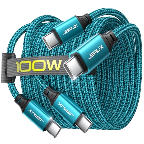 JSAUX 100W USB C to USB C Cable [2-Pack 10T], PD Fast Charging, Green | 100 Watt Fast Charger, Braided Type-C Cords for iPhone Air/17e/17/16/15 Series, Galaxy S/Note Series, MacBook and iPad - color: Green, size: 6.6ft+6.6ft