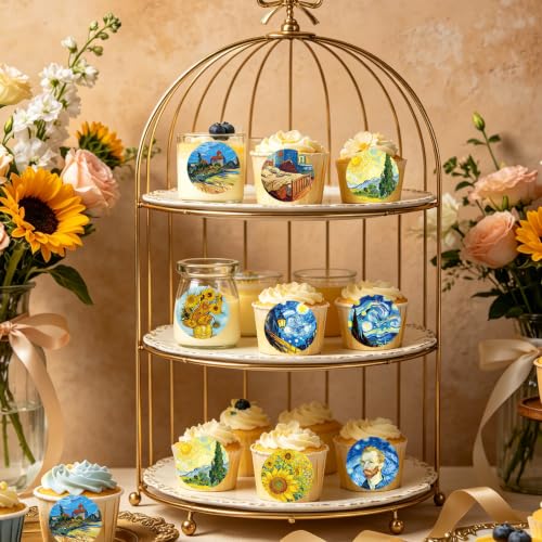 Whaline 500Pcs Van Gogh Art Stickers 8 Designs Oil Painting Sunflowers Starry Night Stickers Waterproof Self-Adhesive Decals for Water Bottle Laptop Scrapbooking, 1.5 Inch
