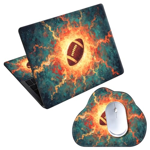 Laptop Skin Sticker Decal 15-15.6 Inch with Cute Mouse Pad, Universal Reusable Vinyl Sticker for 12.1 13 13.3 14 15.4 Inch Netbook and Notebook PC, Fiery Football - color: Fiery Football