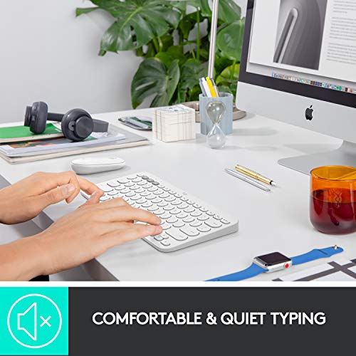 Logitech K380 Pebble Wireless Multi-Device Keyboard for Apple iOS, Apple TV Android or Chrome, Bluetooth, Compact Space-Saving Design, PC/Mac/Laptop/Smartphone/Tablet - Off White | Compact Bluetooth Keyboard, Pair and Switch Between 3 Devices, Scissor Key