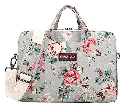 Rose Pattern Water Resistant Laptop Shoulder Messenger Bag for MacBook Pro 16 inch,15.6 inch and 15 inch-16 inch Laptop - color: Grey Rose