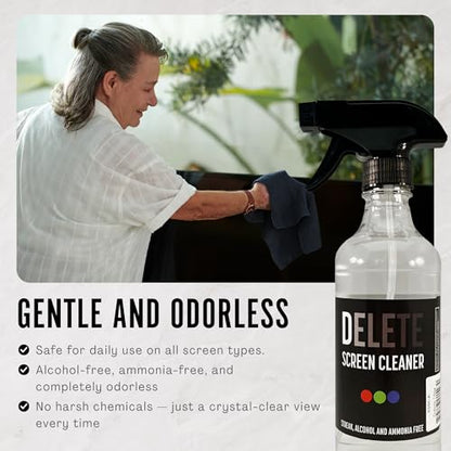 Delete Screen Cleaner Spray Kit, 16oz Bottle and 12"x12" Microfiber Cloth - style: 16oz, 1 Pack