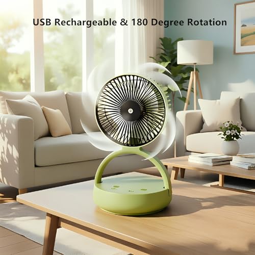 OGZ Portable Fan for Travel Wireless with Remote Timer, 7 Inch Small Desk Fan with LED Night Light 90° Oscillation, Rechargeable USB Fan for Cruise Bed Beside Sleeping Camping Tent (Green) - color: Green
