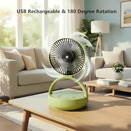 OGZ Portable Fan for Travel Wireless with Remote Timer, 7 Inch Small Desk Fan with LED Night Light 90° Oscillation, Rechargeable USB Fan for Cruise Bed Beside Sleeping Camping Tent (Green) - color: Green