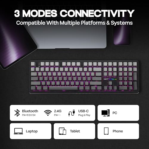 MechLands Aula F108 100% Wireless Gaming Keyboard, Full Size Custom Gasket Mechanical Keyboard, 4000mAh Battery, Programmable 108 Keys, Hot-Swappable, for Win/Mac (Black Gradient) - color: Black Gradient