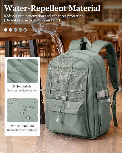 suwasp College Backpack for Women, Waterproof Laptop Backpack Fits 15.6 Inch Laptop, School Bookbag with Water Bottle Pocket, Anti Theft Work Backpack for College, Travel, Commuter, - color: Sage Green