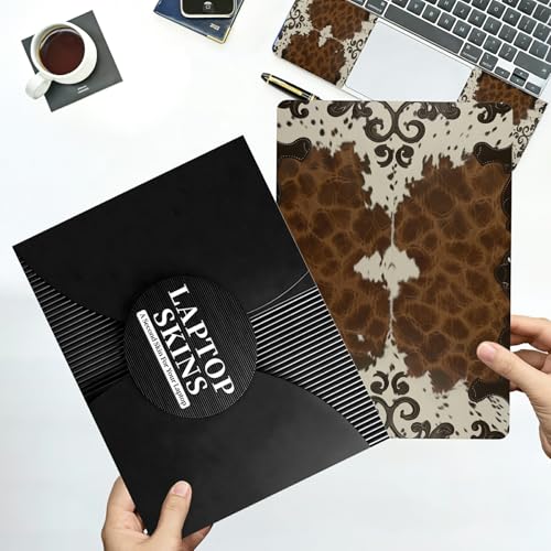 Universal Laptop Skin Sticker with 2 Wrist Pad Decals, 3-Piece Removable Vinyl Laptop Cover, Western Cow Print Waterproof Anti-Scratch, Easy-Trim Fit for 13.3" 14" 15.6" Laptops - color: Western Cow Print