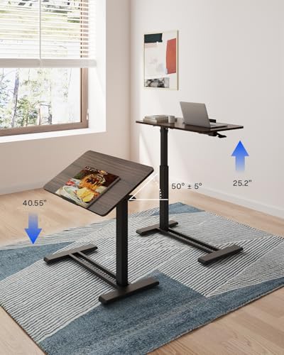 FLEXISPOT H7 PRO 90° Tiltable Mobile Overbed Table with Pneumatic Lift,28'' | Foldable bedside table with adjustable desktop for laptop, Rolling Computer Cart and bed sofa.27.6" W x 15.7" D,Rustic Brown - color: Rustic Brown, size: 28x16