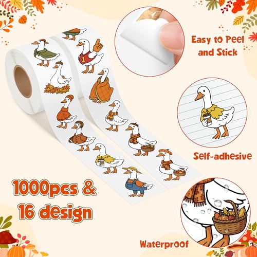 2 Rolls Autumn Silly Goose Sticker Self Adhesive Decals for Gift | Waterproof Vinyl Easy Peel for Laptop Water Bottle Scrapbook Journal Planner DIY Craft Supplies School Work Desk Locker Decor - style: Autumn Silly Goose