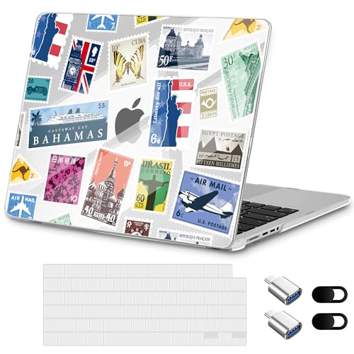 for MacBook Pro 14 inch Case 2025 M5 2024 M4 2023 Release– Fashionable Lightweight Floral Design Transparent HD Clear Laptop Shell, with TPU Keyboard Cover & OTG Adapters, Stamp - color: Stamp