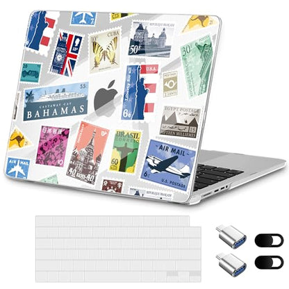for MacBook Pro 14 inch Case 2025 M5 2024 M4 2023 Release– Fashionable Lightweight Floral Design Transparent HD Clear Laptop Shell, with TPU Keyboard Cover & OTG Adapters, Stamp - color: Stamp