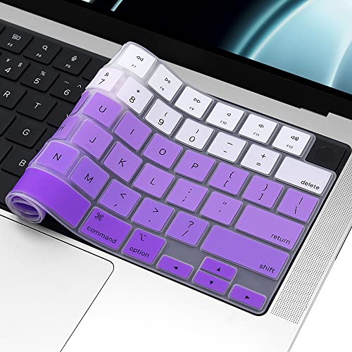 ProElife Keyboard Cover Skin for MacBook Air 13.6 15 inch 2024 2023 2022 M3 M2 Chip A2681 A2941, Ultra Thin Keyboard Protector U.S Enter for 2024-2022 Air 13.6'' 15'' M3 M2 Accessory (Ombre Purple) | US Enter, Ultra Thin (0.26 mm), Silicone Protective Ski
