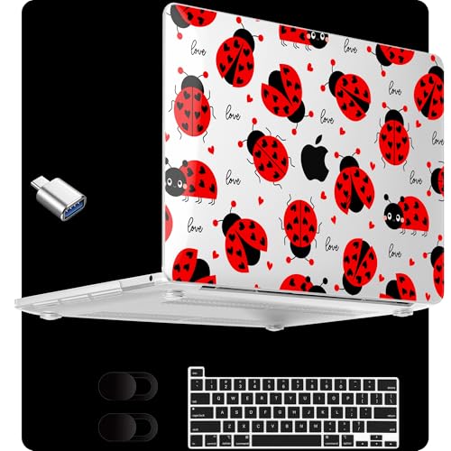 MEEgoodo for M2 MacBook Pro 13 inch Case 2022 2021 2020,Crystal Cover Fit Model A2338 M2/M1 A2251 A2289,Clear Case for 13.3-inch Laptop,Hard Shell for MacBook Pro M2, Cute Ladybug - color: Cute Ladybug