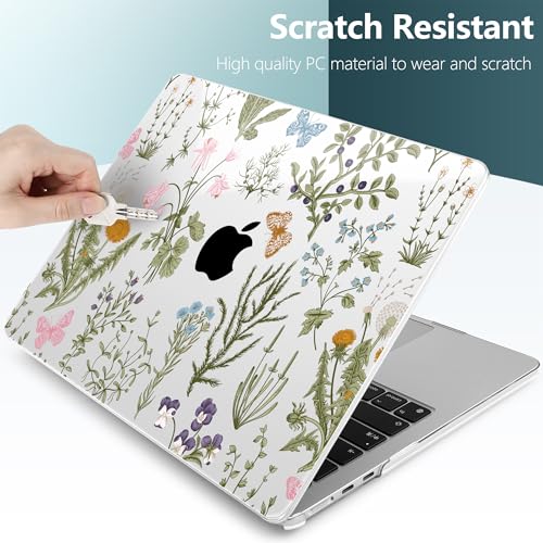 for MacBook Air 13 Inch (13.6 Inch) Case, M5/M4/M3/M2 Chip 2026 2025 2024 2023 2022, Hard Plastic Printed Cover with Screen Protector & Keyboard Cover & Dust Plugs, Wildflower & Butterfly - color: Wildflower & Butterfly