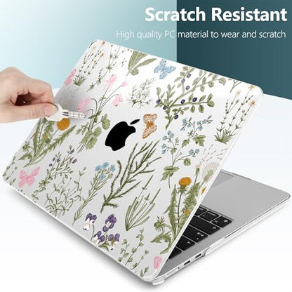 for MacBook Air 13 Inch (13.6 Inch) Case, M5/M4/M3/M2 Chip 2026 2025 2024 2023 2022, Hard Plastic Printed Cover with Screen Protector & Keyboard Cover & Dust Plugs, Wildflower & Butterfly - color: Wildflower & Butterfly