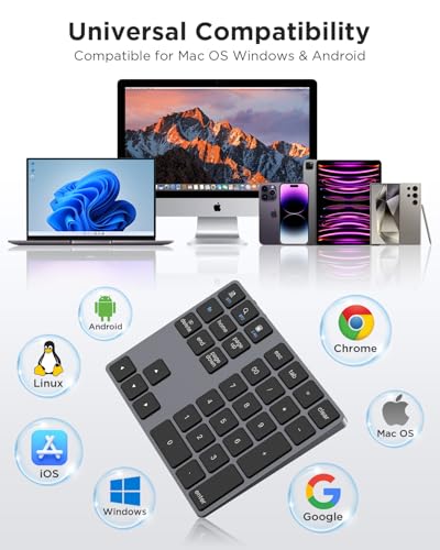 JOYEKY Wireless Number Pad Bluetooth 5.0 & 2.4G Numeric Keypad for Laptop | Number Pad for Laptop,USB-C Rechargeable,34-Keys Bluetooth Numeric Keypad,Compatible with Laptop, Mac,Tablet, PC Desktop - color: L-black