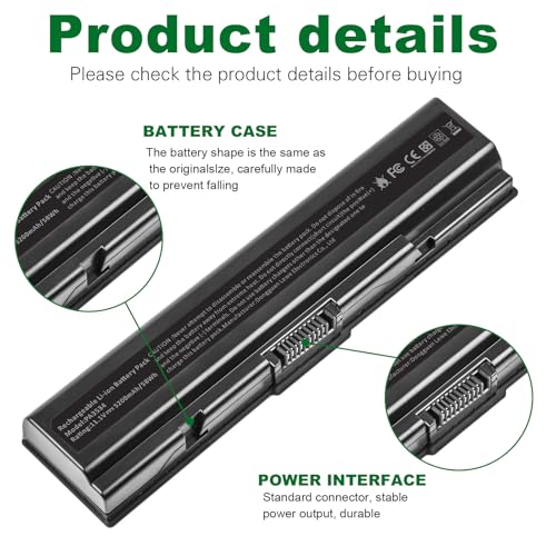 TREE.NB Laptop Battery for Toshiba PA3534U-1BRS Toshiba Satellite A200 A205 L201 L202 L203 L205 L300 L300D L305 L305D 11.1V 5200mAh Black - size: 7.36x1.75x1.27inch PA3534
